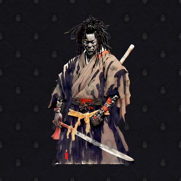 Yasuke Black Samurai in 1579 Feudal Japan No. 4 on a Dark Background by Puff Sumo